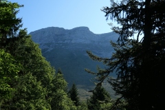 La Dent de Crolles et le Pas de l'Oeille, notre chemin de montée, sortent des arbres (et nous aussi)